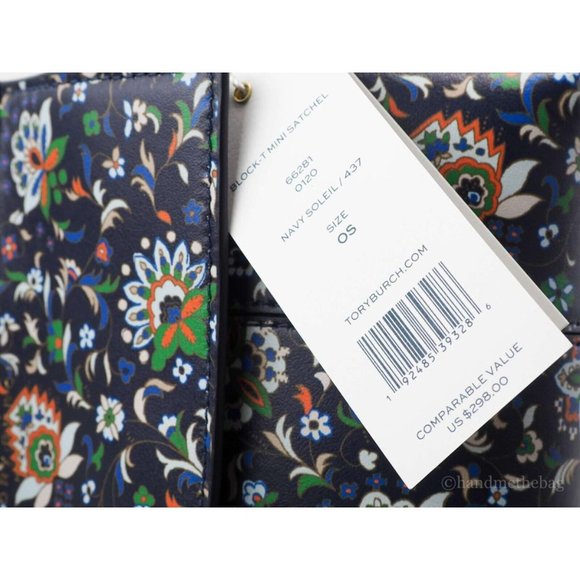 NEW Tory Burch Block Navy Soleil Floral Leather Mini Satchel Crossbody Bag - Picture 6 of 14